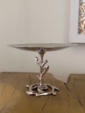 Signed Michael Aram Silver-tone Pedestal Tazza / Vine & Leaf Candy Dish